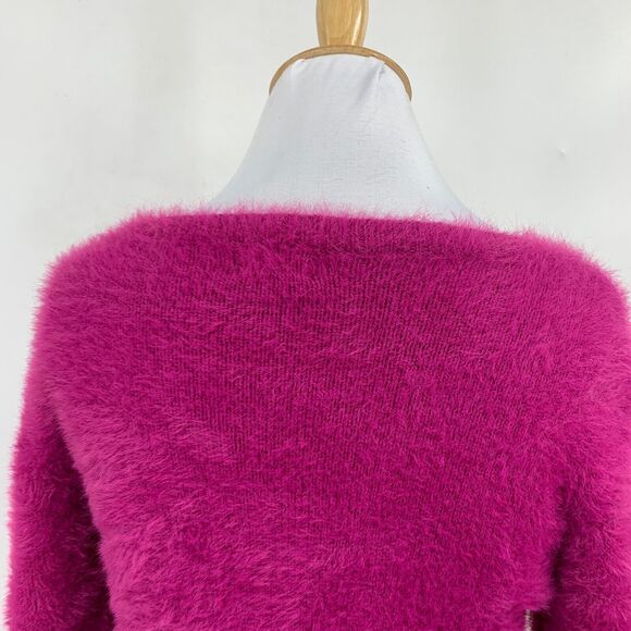 Volcom Sweater Womens S Small Cerise Fuzzy Clued 2 You V Neck Cropped Pullover - Picture 6 of 13